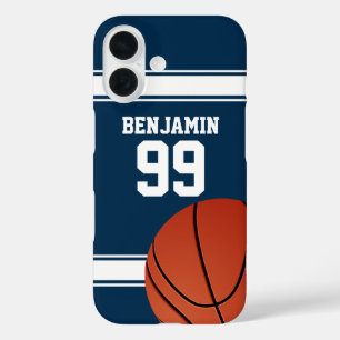 Blue and White Stripes Basketball Jersey iPhone 16 Case