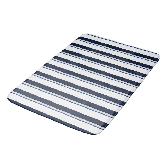 Blue and white stripes bath mat (Angled)