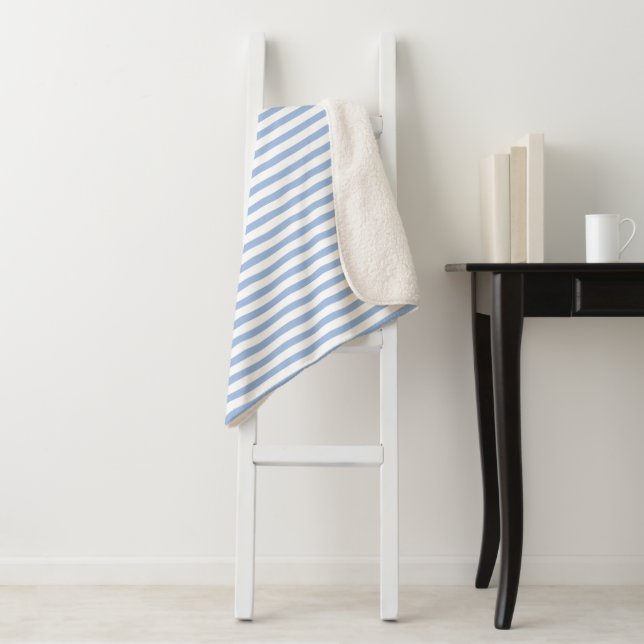 Blue and white stripes beach house  sherpa blanket (In Situ)