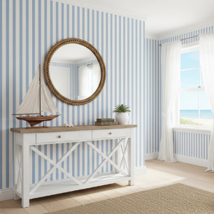 Blue and white stripes beach house wallpaper
