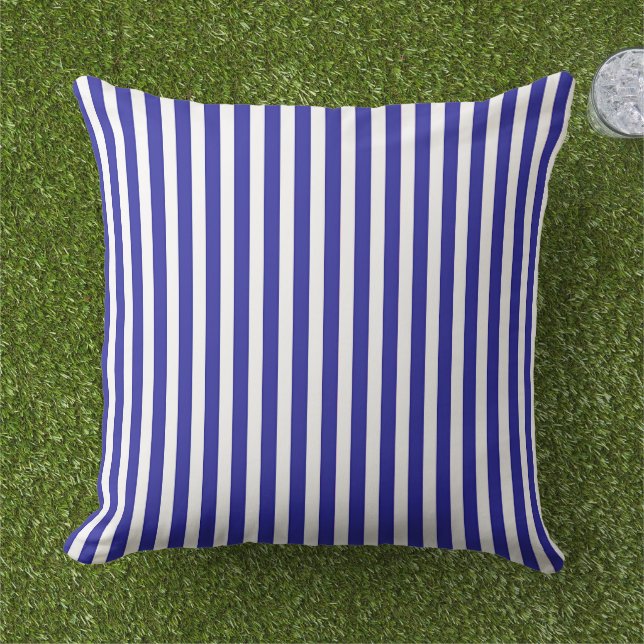 Blue And White Stripes   Cushion (Grass)