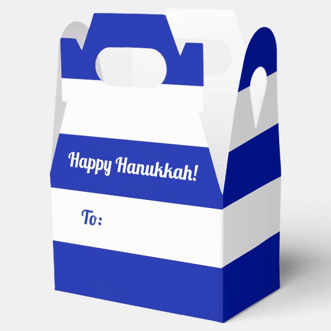 Blue and White Stripes Custom Text Happy Hanukkah  Favour Box (Opened)