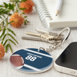 Blue and White Stripes Jersey Football Key Ring
