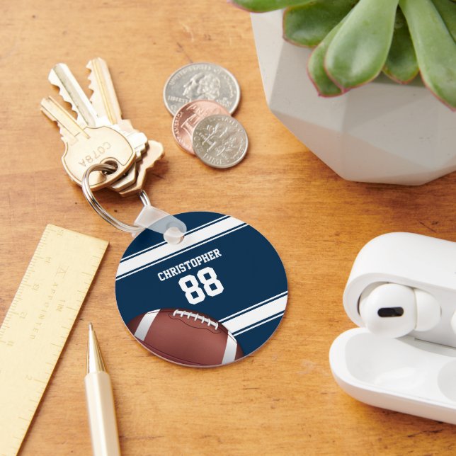 Blue and White Stripes Jersey Football Key Ring (Desk)