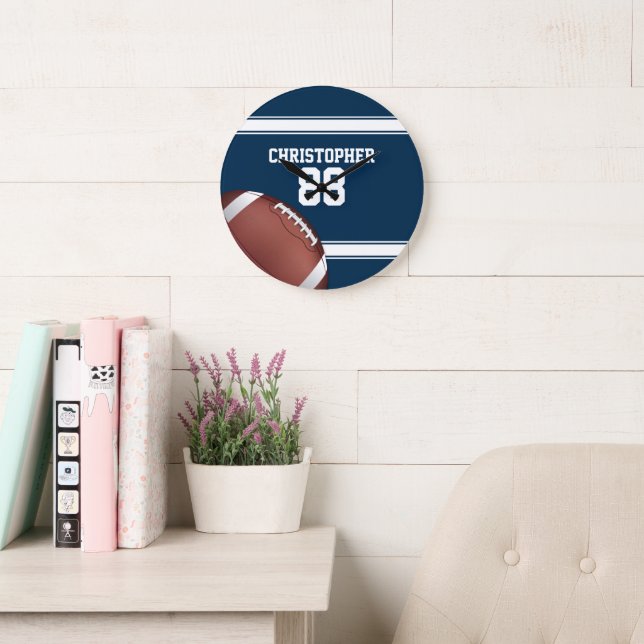 Blue and White Stripes Jersey Football Large Clock (Reading Room)
