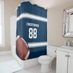 Blue and White Stripes Jersey Football Shower Curtain