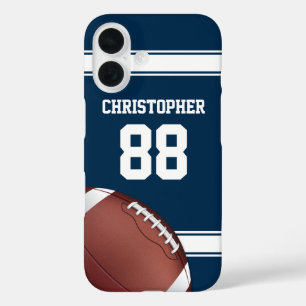Blue and White Stripes Jersey Grid Iron Football iPhone 16 Case