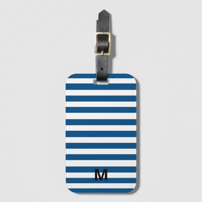 Blue and White Stripes Luggage Tag (Front Vertical)