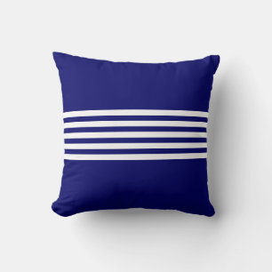 Blue and White Stripes on Navy Blue Throw Pillow