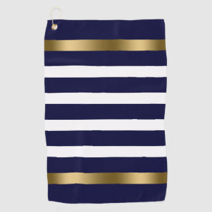 Blue and white stripes pattern gold accents golf towel