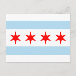 Blue and White Stripes Red Stars Chicago Flag Postcard
