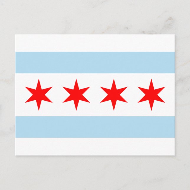 Blue and White Stripes Red Stars Chicago Flag Postcard (Front)