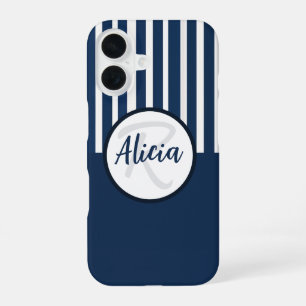Blue and White Stripes with Colour Block iPhone 16 Case