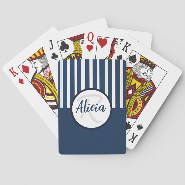 Blue and White Stripes with Colour Block Playing Cards (Back)