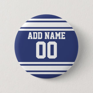 Blue and White Stripes with Name and Number 6 Cm Round Badge