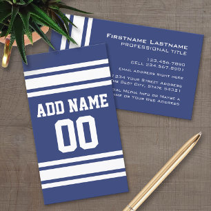 Blue and White Stripes with Name and Number Business Card