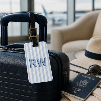 Blue and White Stripes with Shadow Monogram Luggage Tag