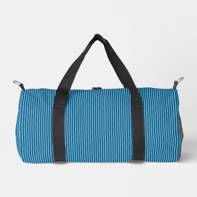 Blue and White Stripes with Uneven Lines Duffle Bag (Front)