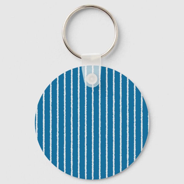Blue and White Stripes with Uneven Lines Key Ring (Front)