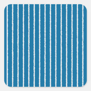 Blue and White Stripes with Uneven Lines Square Sticker