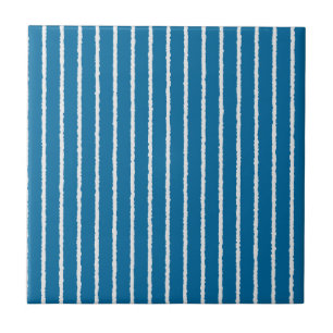 Blue and White Stripes with Uneven Lines Tile