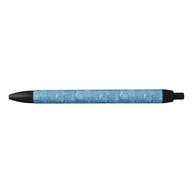Blue and White Summer Ocean Waves  Black Ink Pen (Front)