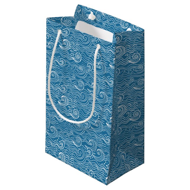 Blue and White Summer Ocean Waves  Small Gift Bag (Front Angled)