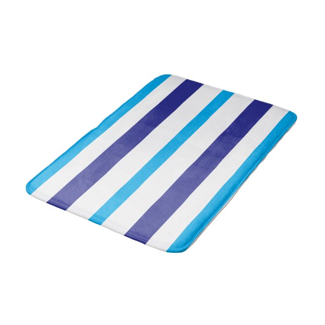 Blue and White Summer Stripes Bath Mat (Angled)