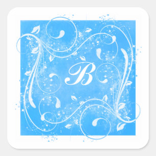 Blue and White Swirls 1.5" Monogrammed Sticker