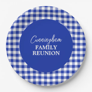 Blue and White Tablecloth Check Paper Plate