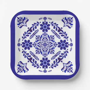 Blue and White Talavera Cuadrada Paper Plate
