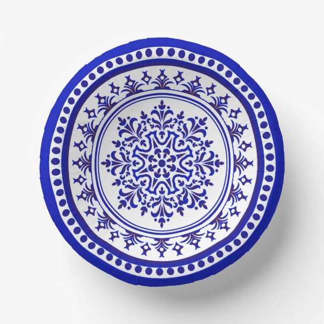 Blue and White Talavera Four Paper Plate (Front)