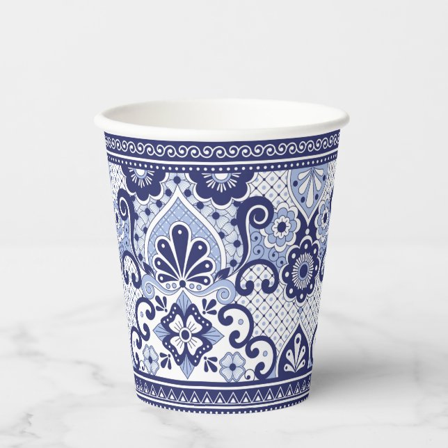 Blue and White Talavera Mexican Folk Art  Mug Paper Cups (Front)