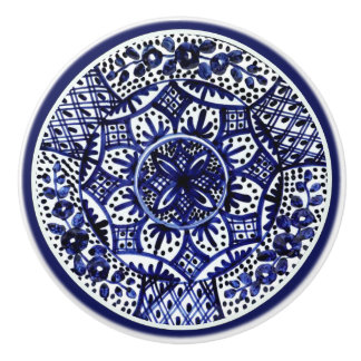 Blue and White Talavera Seis Ceramic Knob