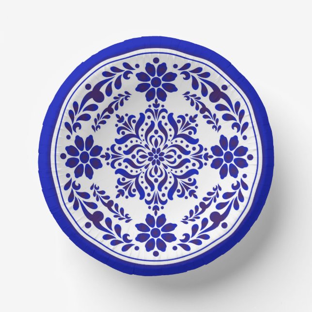 Blue and White Talavera Three Paper Plate (Front)