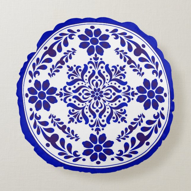 Blue and White Talavera Three Round Cushion (Front)