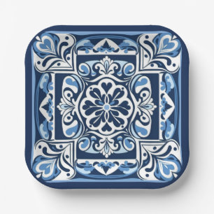 Blue and White TalaveraTile Two Paper Plate