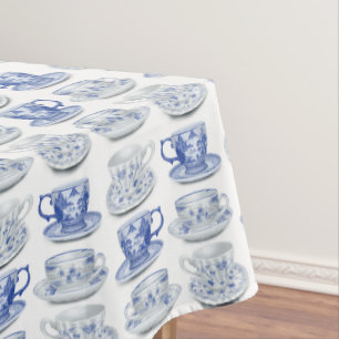 Blue and white tea cup tablecloth