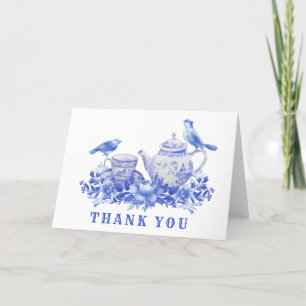 Blue and White Tea Pot with Birds Thank You