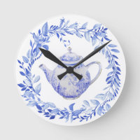 Blue and White Tea Pot with Wreath 