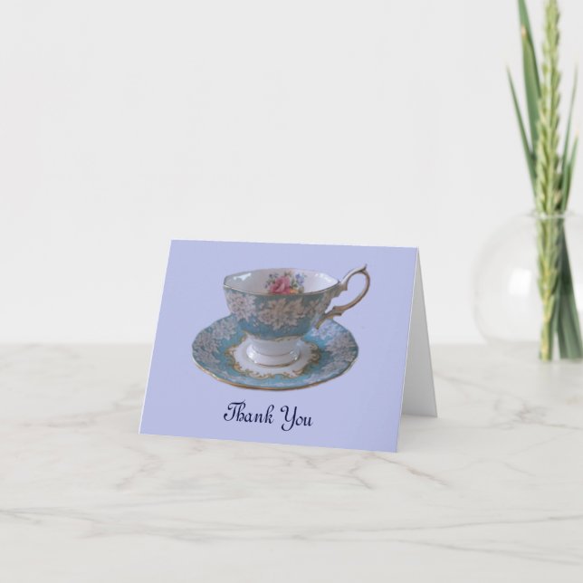 Blue and White Teacup and Saucer Thank You Note (Front)