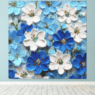 Blue and White Textured Floral Abstract Wall Art