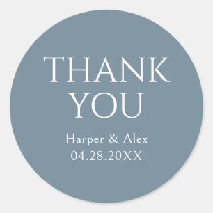 Blue and White Thank You Classic Round Sticker