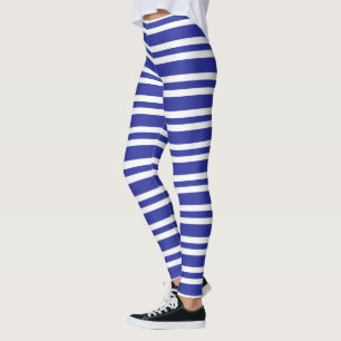 Blue and White Thick and Thin Stripes Leggings
