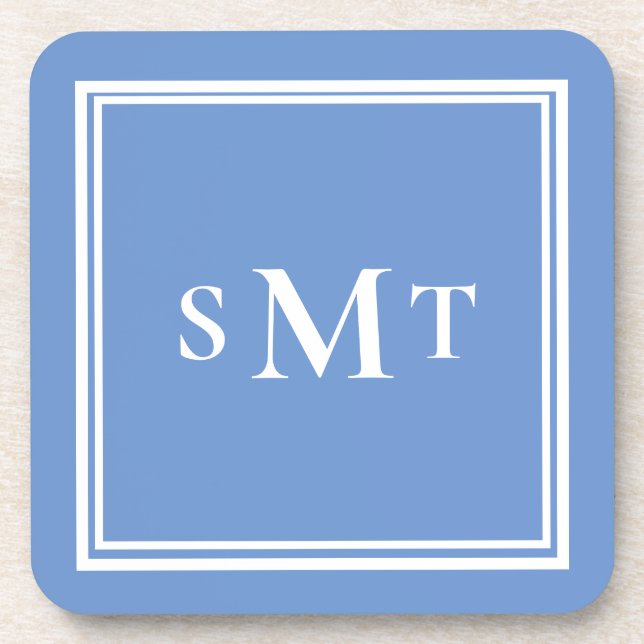 Blue and White Three Letter Monogram Coaster (Front)