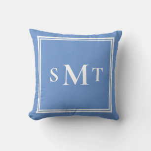 Blue and White Three Letter Monogram Cushion
