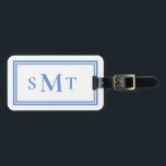 Blue and White Three Letter Monogram Luggage Tag<br><div class="desc">Create your own monogram luggage tag featuring three letter initials in elegant minimalist typography.</div>