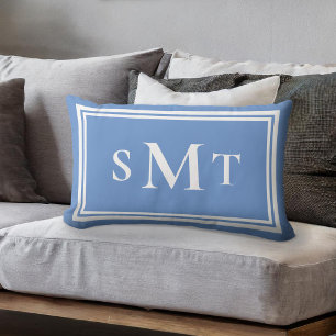 Blue and White Three Letter Monogram Lumbar Cushion