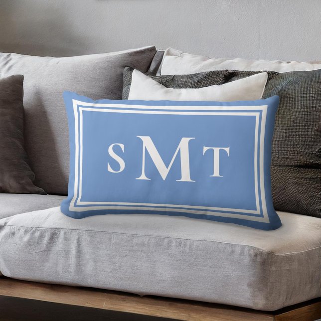 Blue and White Three Letter Monogram Lumbar Cushion (Creator Uploaded)