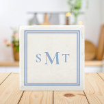 Blue and White Three Letter Monogram Stone Coaster<br><div class="desc">Create your own blue and white three letter monogram stone coasters. Simple to personalise with custom initials in elegant minimalist typography.</div>